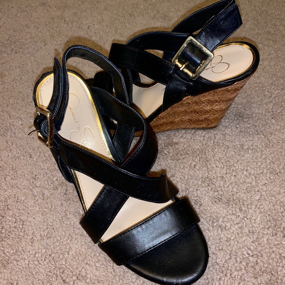 Jessica Simpson black wedge heels